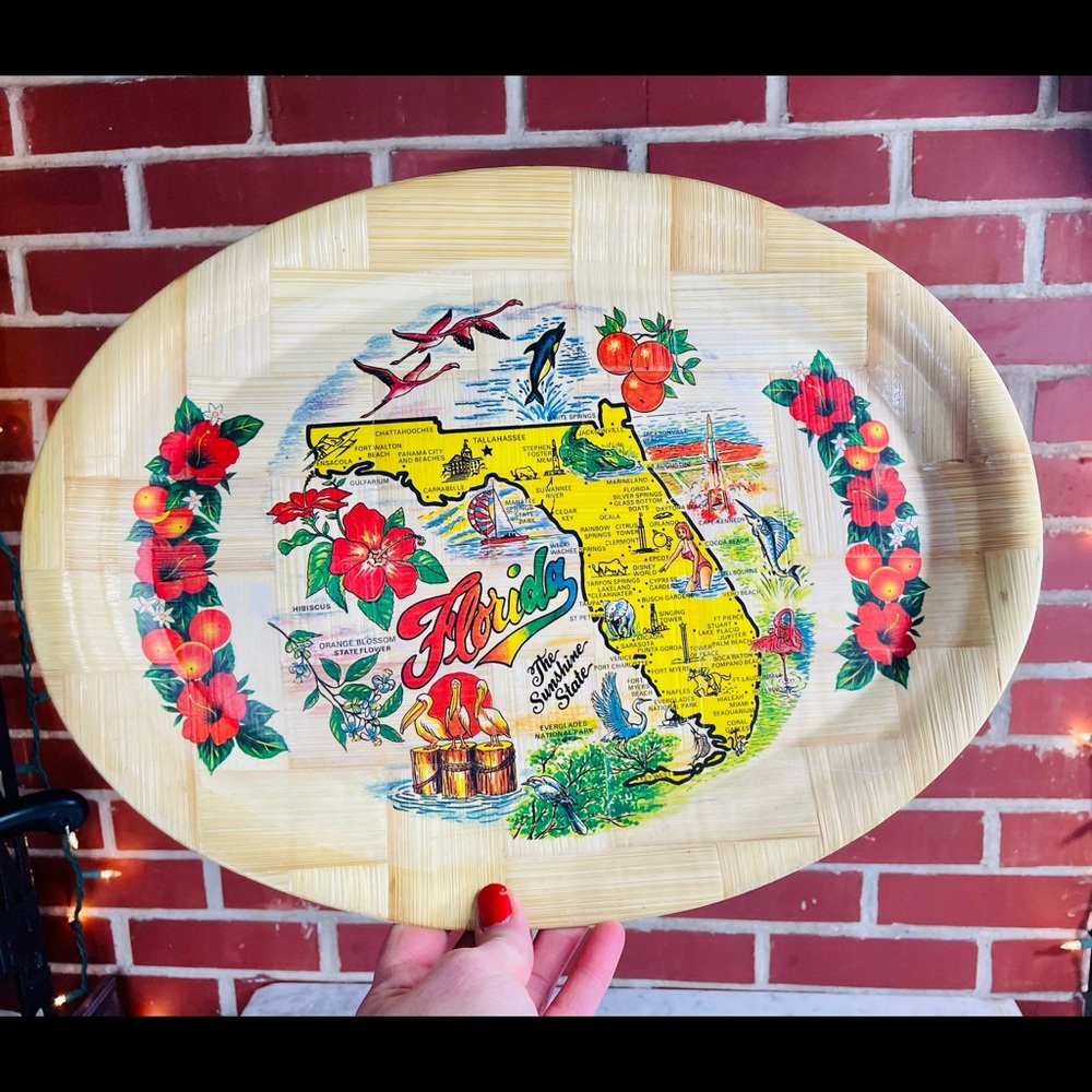 Vintage Bamboo Florida Souvenir Tray